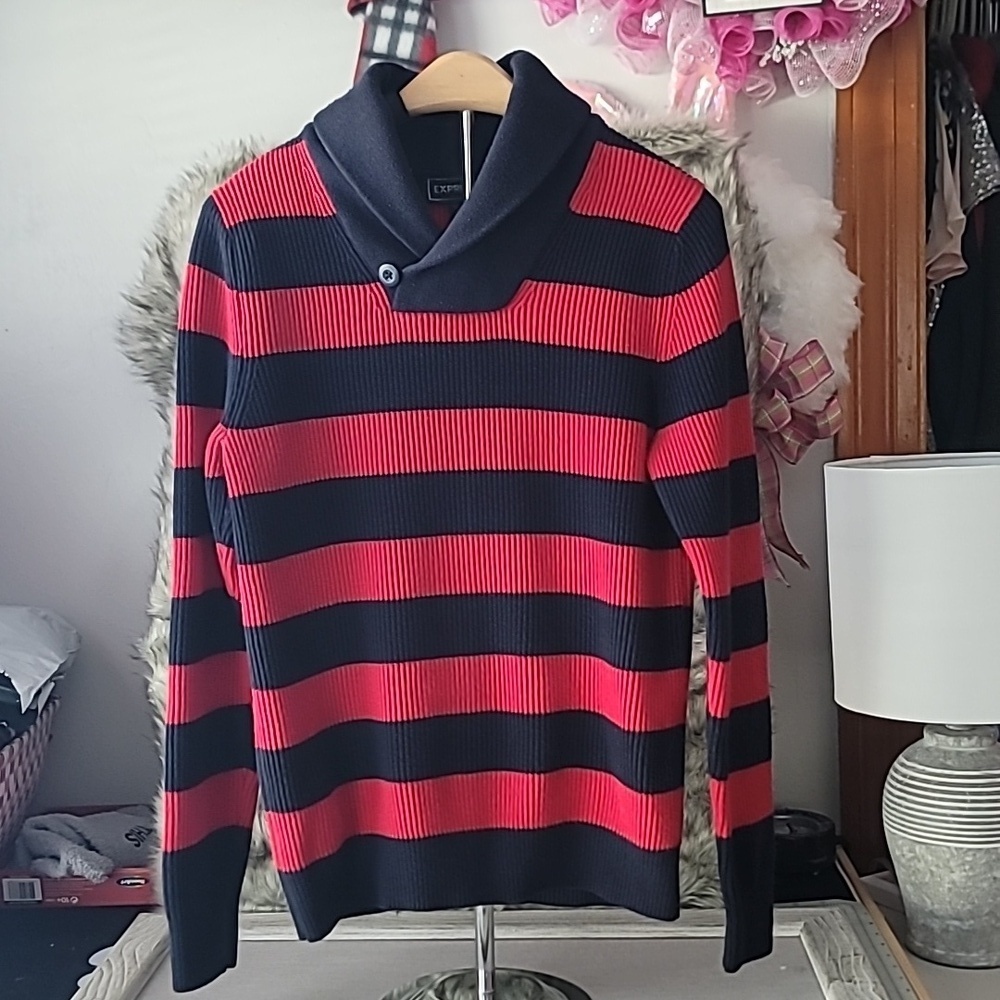 Express Red and Blue Striped Sweater
